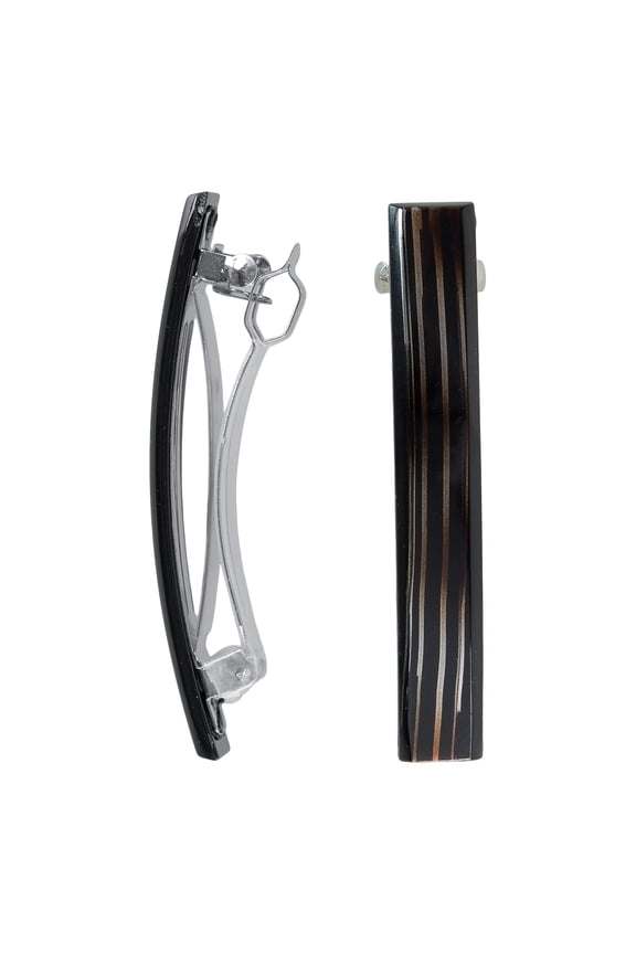 Everyday Barrettes with No-Slip Grip, Gentle on All Hair Types, in Tortoise Shell and Black, 2 Count