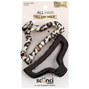 Scunci Fabric Claw Clips, 2-Pack, Satin Wrapped, Animal Print and Classic Black, Strong Hold for All Hair Types