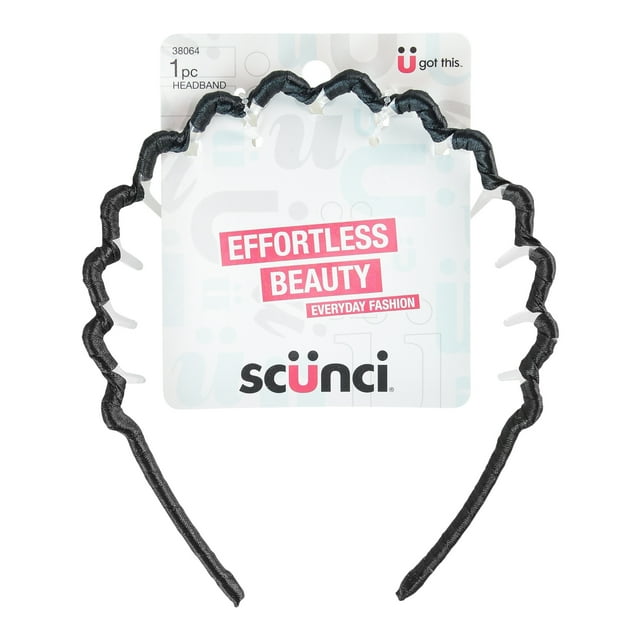 Scunci Fabric Covered Plastic Claw Headband in Black