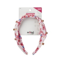 (2 pack) Scunci Floral Satin Headband with Gemstone Embellishments, Pink and Blue