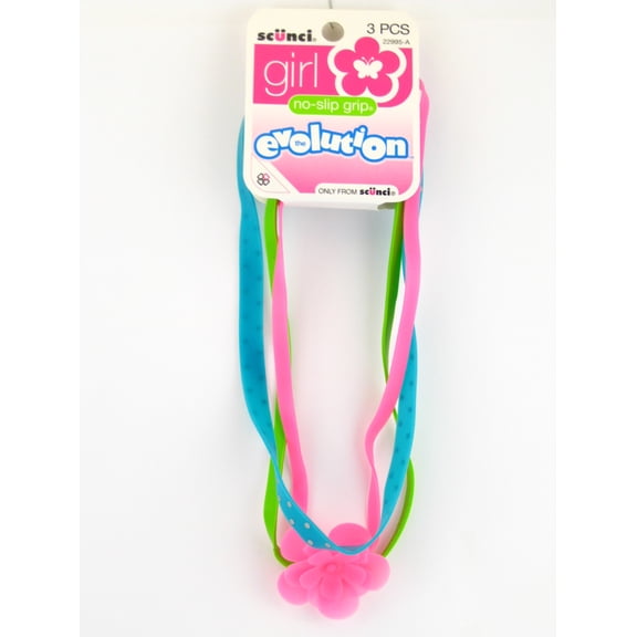 Scunci Girl Evolution No Slip Grip Fashion Head Bands - 3 Pcs. (Green & Pink)