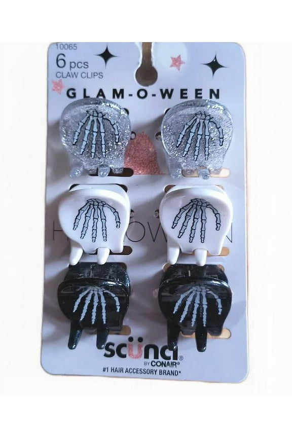 Glam-O-Ween Skeleton Hands Claw Clip 6 Pcs Halloween Sparkle Hair Clamp