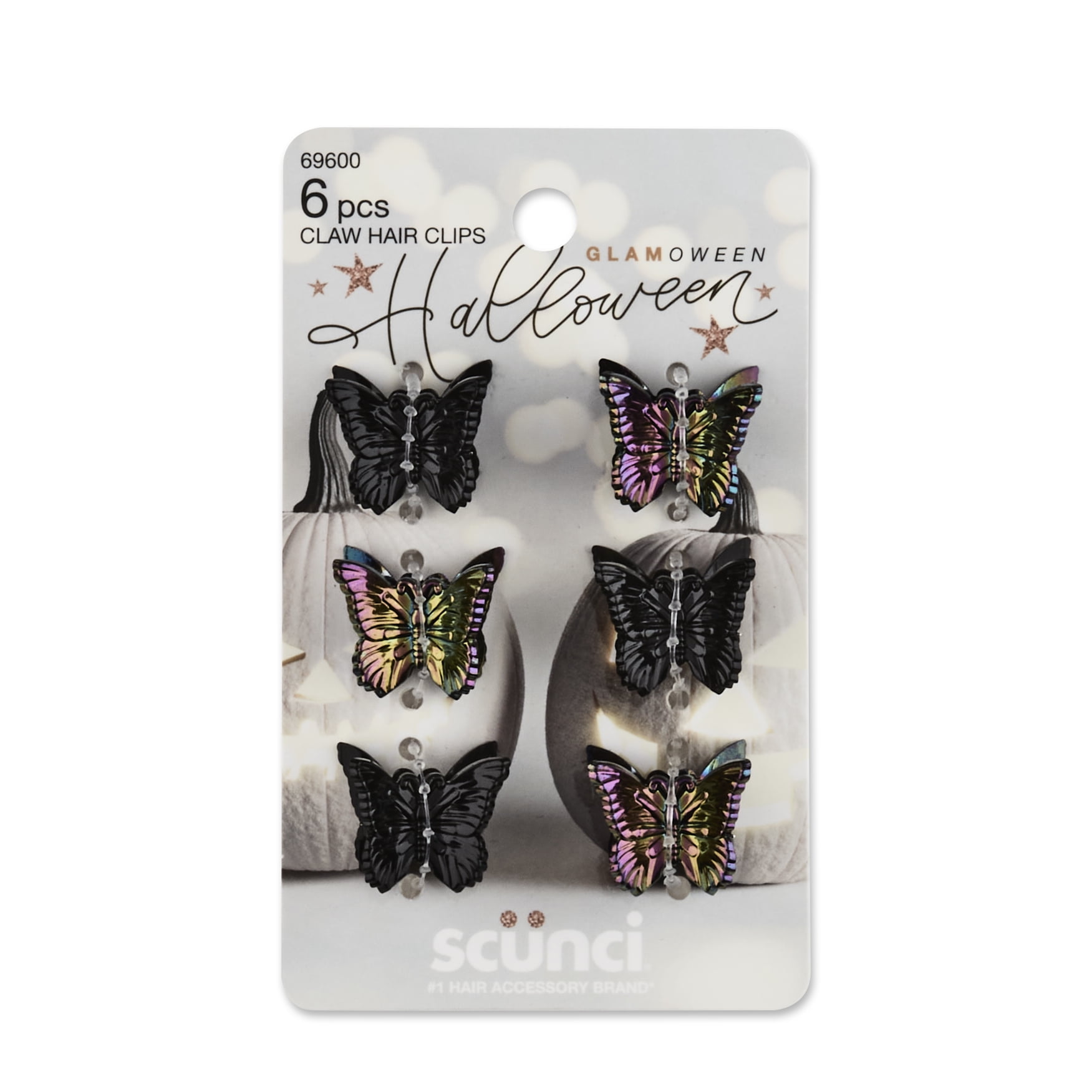 Scunci Glamoween Mini Butterfly Claw Clips, Halloween Theme, Black, 6 Ct