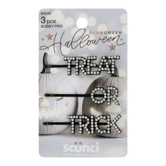 Scünci Glamoween Trick or Treat Bobby Pins, Halloween Theme, 3 Ct