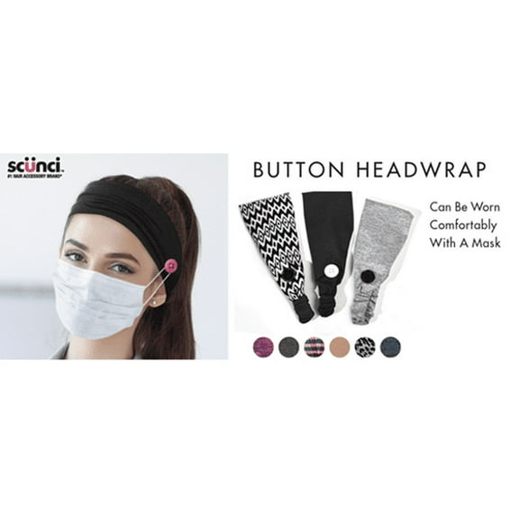 Scunci Hairband With White Buttons For Face Mask Hooks - Assorted Colors