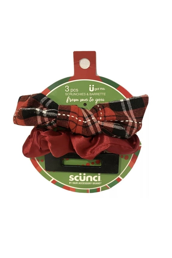 Holiday Set 3 Pcs Hair Scrunchies & Barrette