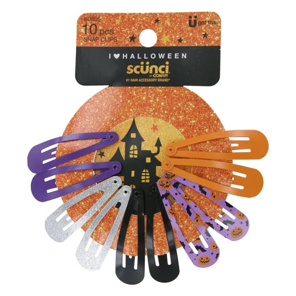 Scunci I Love Halloween Hair Snap Clips, Assorted Colors, 10-Pieces