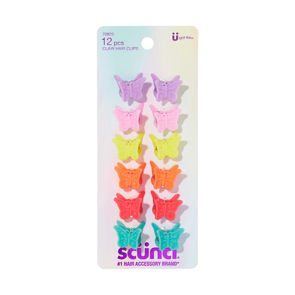 Scunci Mini Butterfly Claw Clips, Multicolor, 12 Count