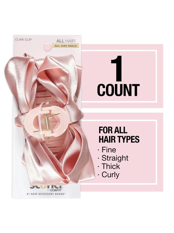 Large Satin Bow Claw Clip, Pink, 1 Count