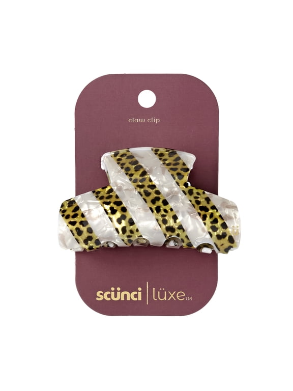 Luxe by Conair Striped Acrylic Claw Clip, Ivory Pearl & Tortoiseshell, Medium, 1 Count