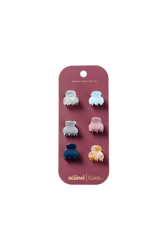 Luxe by Conair Acrylic Mini Claw Clips, Marble Design & Solid Tone Hair Clips, 6 Count