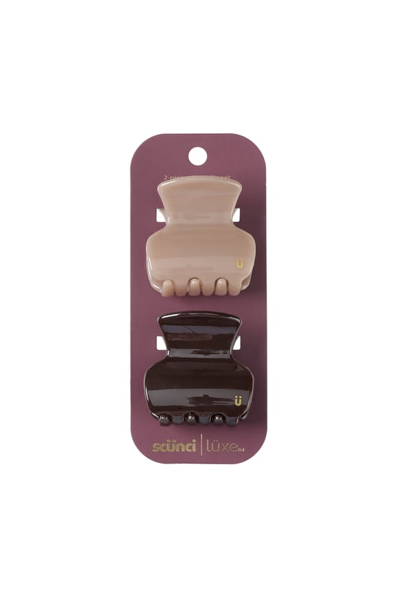 Luxe by Conair Shaped Claw Clips, Coffee & Chocolate Brown Hair Accessories, 2 Count