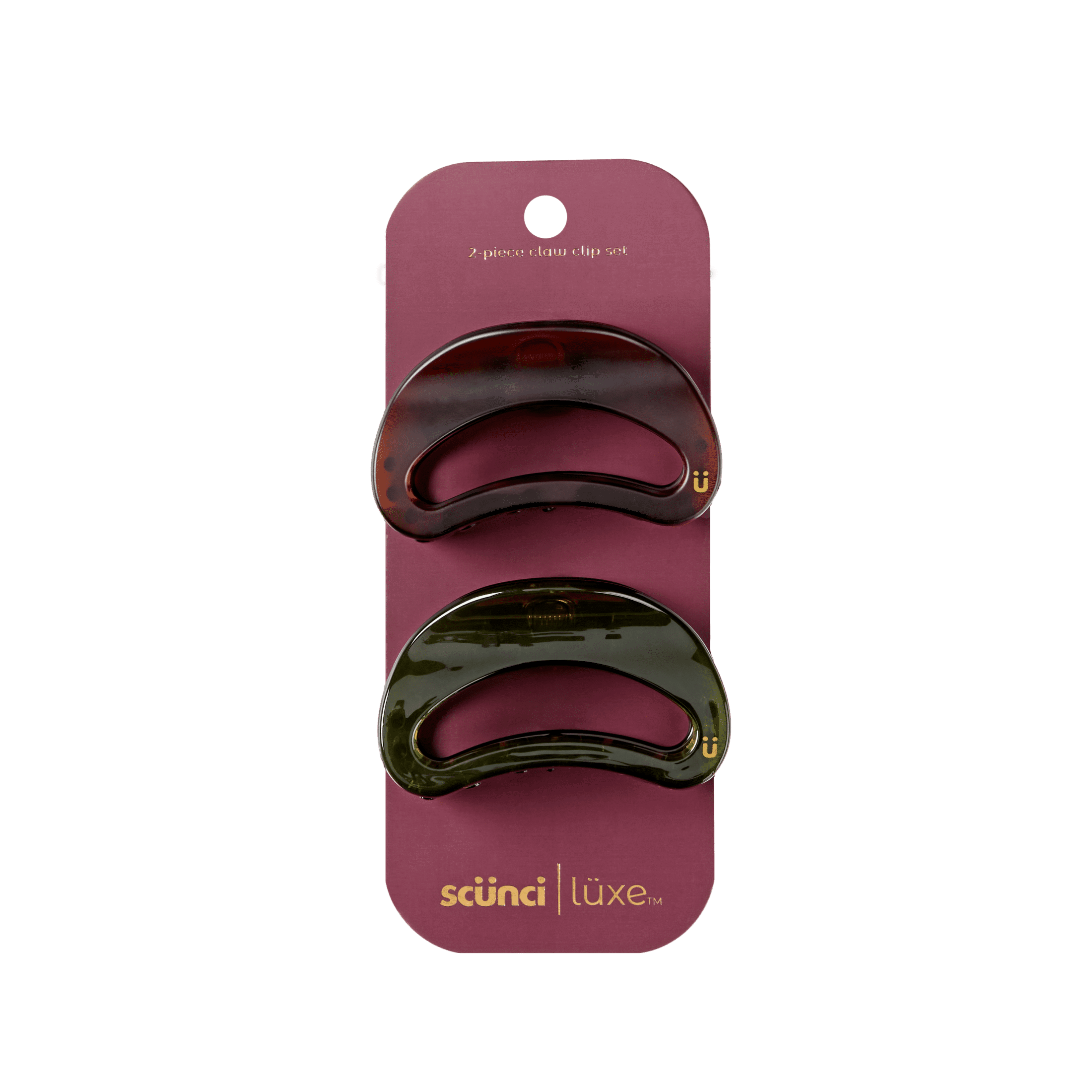 Scunci Luxe by Conair Open Oval Claw Clips, Brown & Deep Green with Gold-Tone Accents, 2 Count