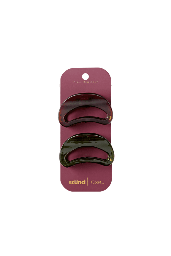 Luxe by Conair Open Oval Claw Clips, Brown & Deep Green with Gold-Tone Accents, 2 Count