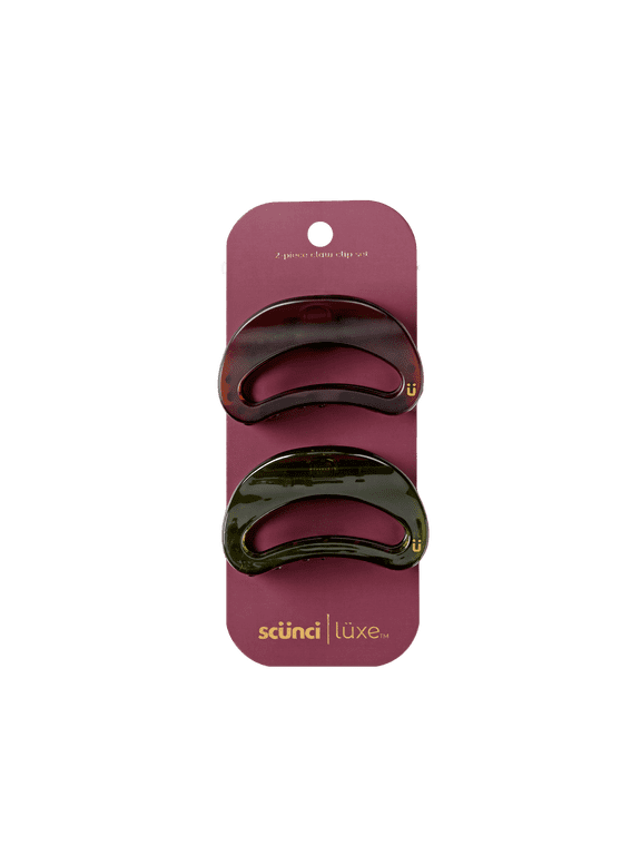 Luxe by Conair Open Oval Claw Clips, Brown & Deep Green with Gold-Tone Accents, 2 Count