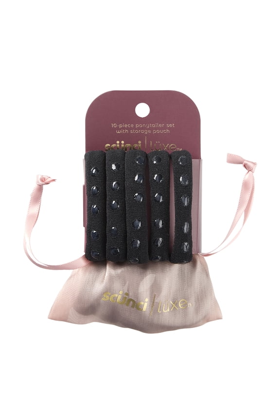 by Conair No-Slip Grip Ponytailers, Black Hair Ties with Storage Bag, 10 Count