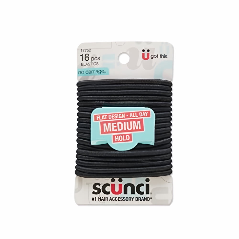 Scunci Medium Hold No Damage Elastics, Black (Pack of 7)