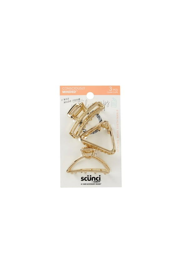Metal Claw Clips, Gold, 3 Count