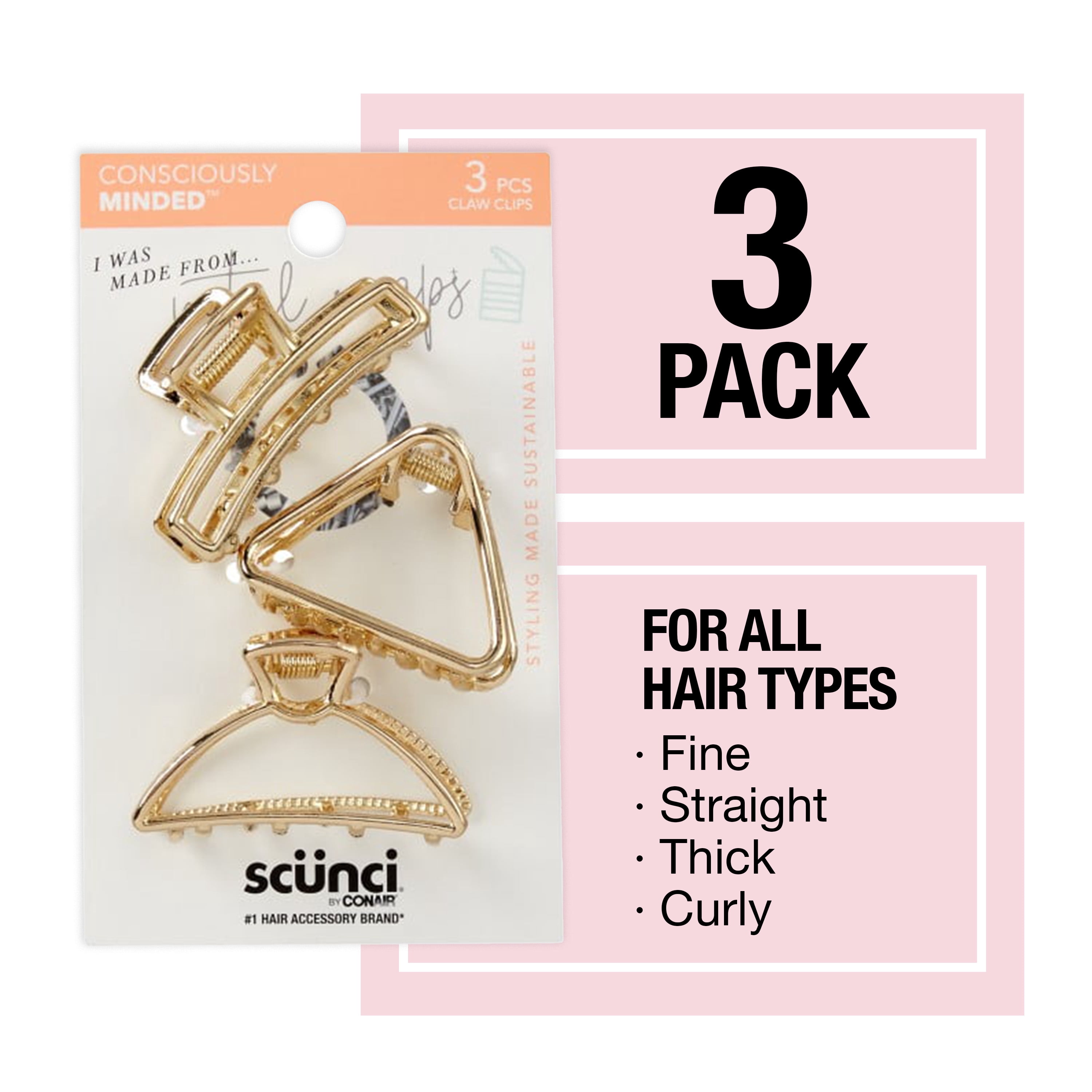 Scunci Metal Claw Clips, Gold, 3 Count - Walmart.com