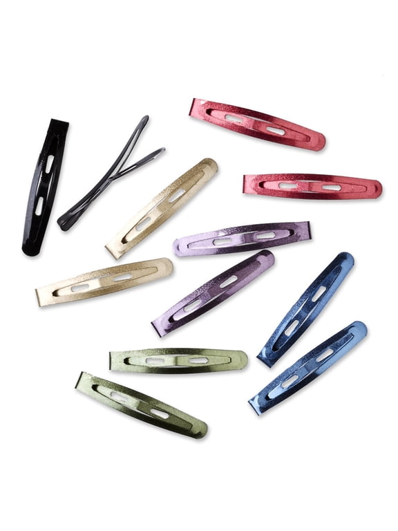 Metal Open-Center Snap Clip Barrettes, All Day Hold, in Multi-Color Jewel Tones, 12ct