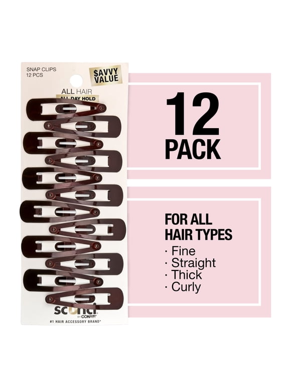 Metal Snap Hair Clips, Brown, 12 Count