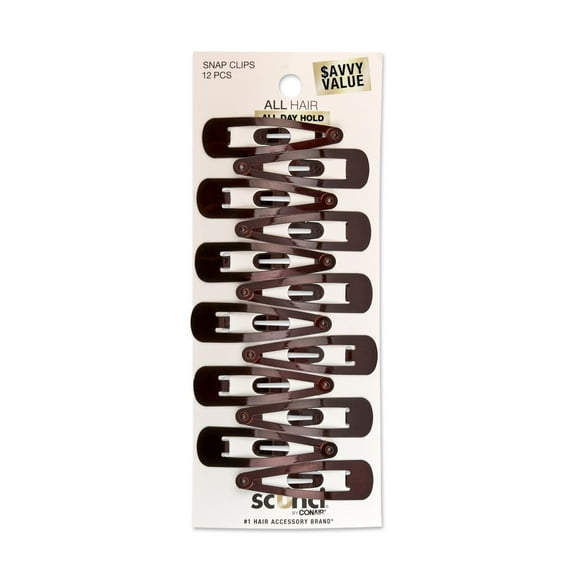 Scunci Metal Snap Hair Clips, Brown, 12 Count