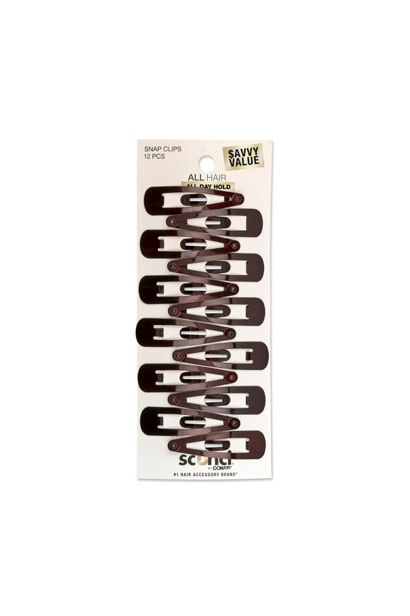 Metal Snap Hair Clips, Brown, 12 Count