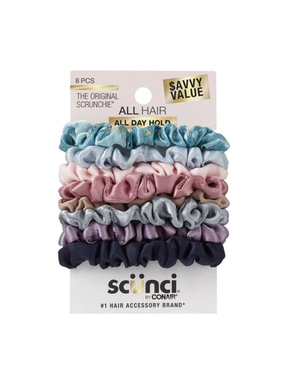 Mini Matte Satin Scrunchies, Multicolor, 8 Count