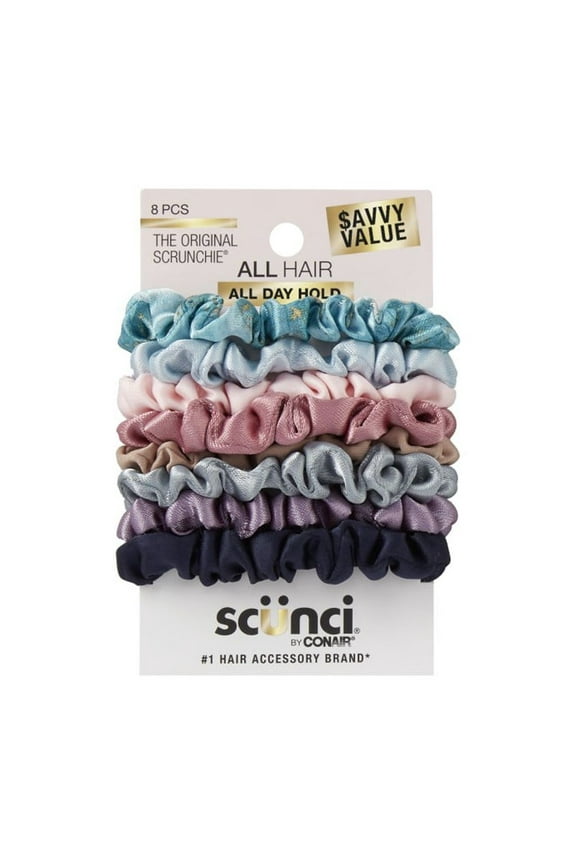 Mini Matte Satin Scrunchies, Multicolor, 8 Count