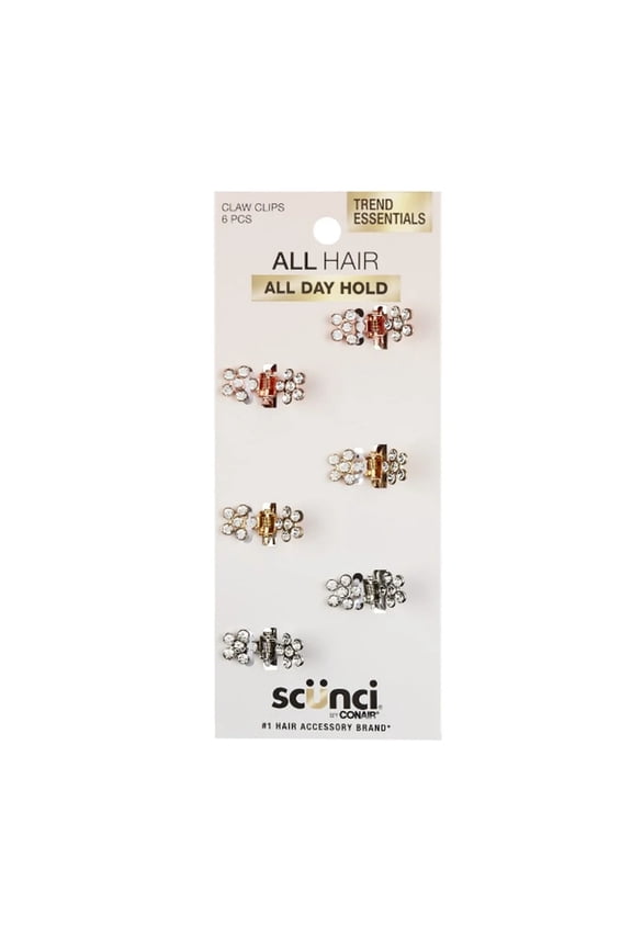 Mini Rhinestone Claw Clip, Multicolor, 6 Count