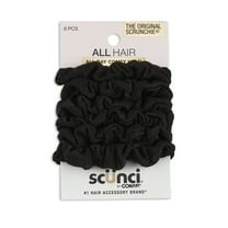 Scunci Mini Washable Scrunchie Hair Ties, Black, 6 Count