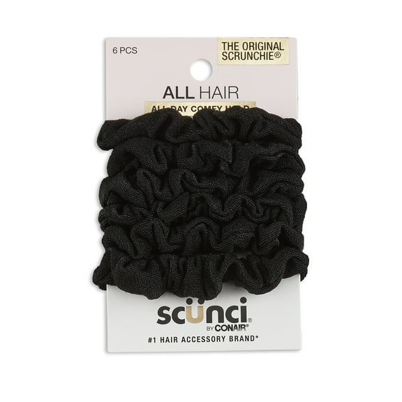 Scunci Mini Washable Scrunchie Hair Ties, Black, 6 Count