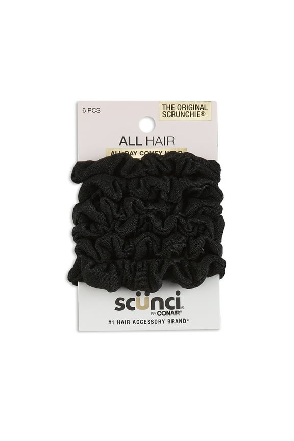 Mini Washable Scrunchie Hair Ties, Black, 6 Count
