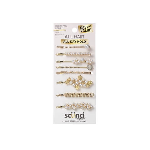 Mixed Pearl Bobby Pins, Gold, 8 Count