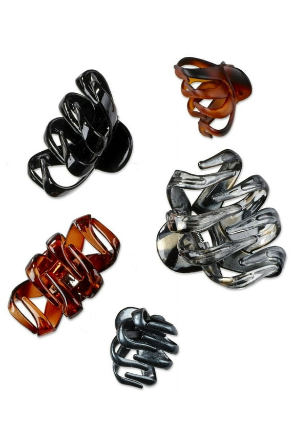 Multi-Size Claw Clips for Hair in Small, Medium, and Large in Black, Tortoise Shell, and Grey Plastic, 5ct