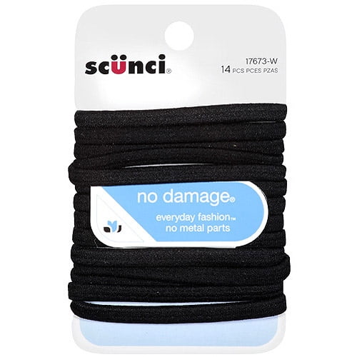 Scunci No-Damage Elastic Stretch Nylon Hairbands in Black, 14ct