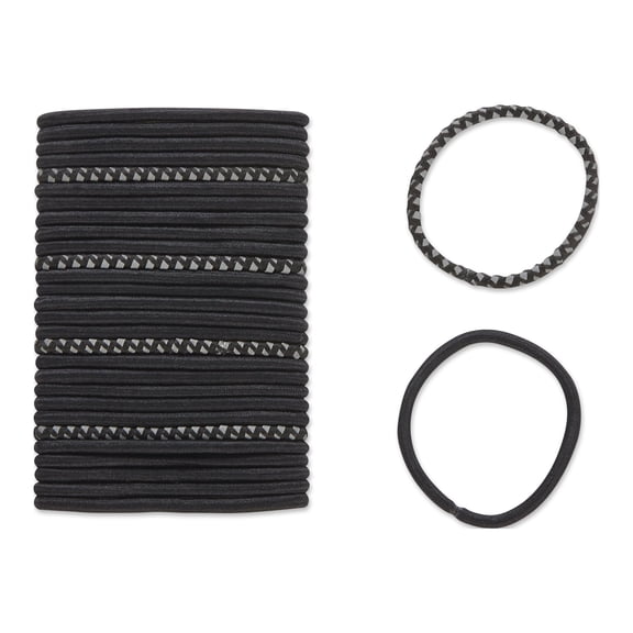 Scunci No-Damage Elastic Stretch Nylon Hairbands in Black with Reflective Detail, 30ct