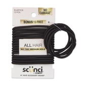 Scunci No Damage Elastic Stretch Nylon Ponytail Hair Ties, Black, 15 Count & 5 Bonus Count