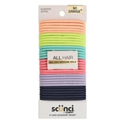 Scunci No Damage Elastic Stretch Nylon Ponytail Holder Hair Ties, Bright Multi-Color, 32 Ct