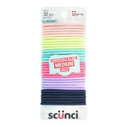 Scunci No Damage Elastic Stretch Nylon Ponytail Holder Hair Ties, Bright Multi-Color, 32 Ct