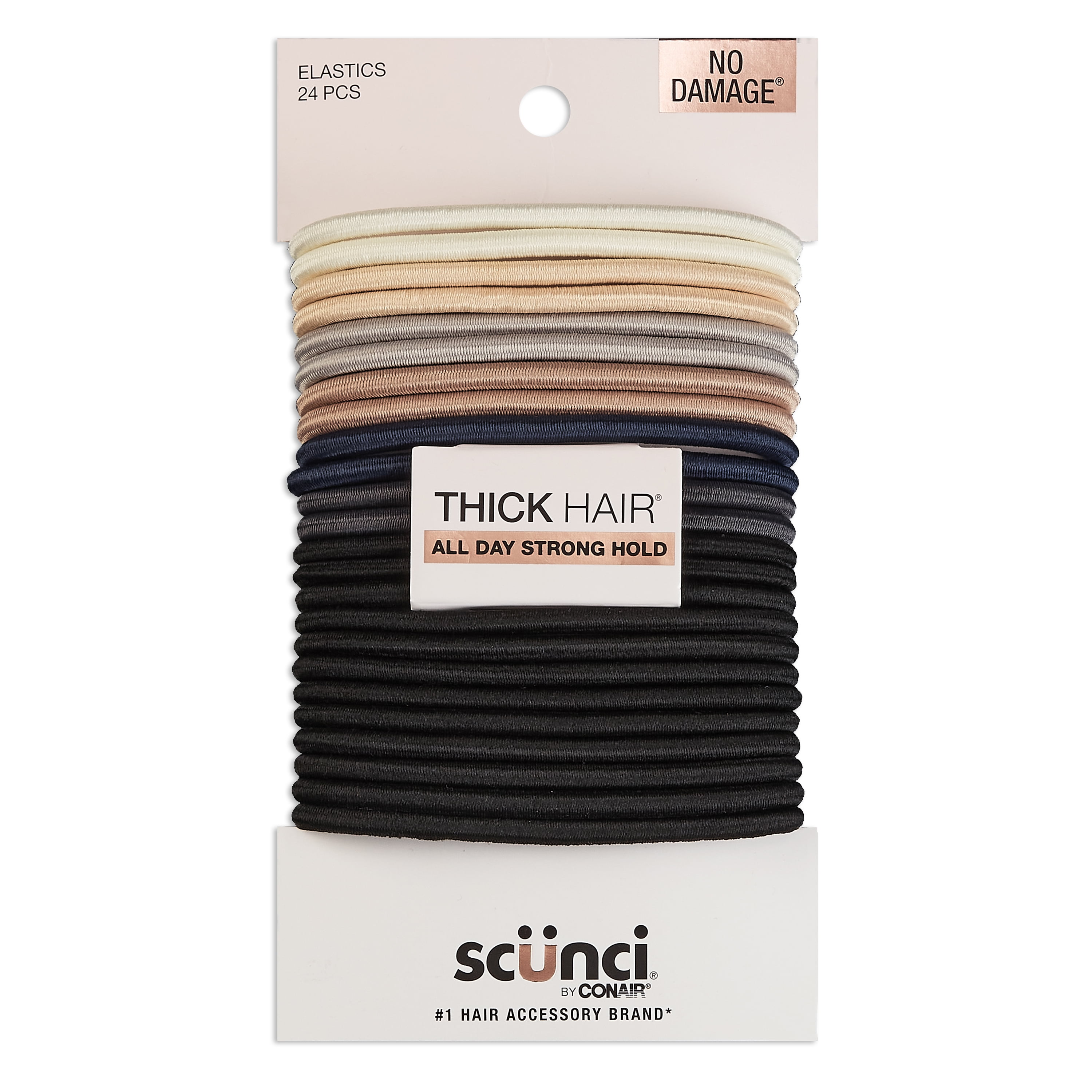 Scunci No Damage Elastics Thick Hair, Assorted Colors, 24 Count