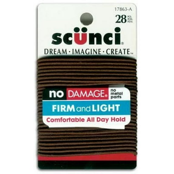 Scunci No Damage Hair Elastic, Brown 28 ea (Pack of 3)