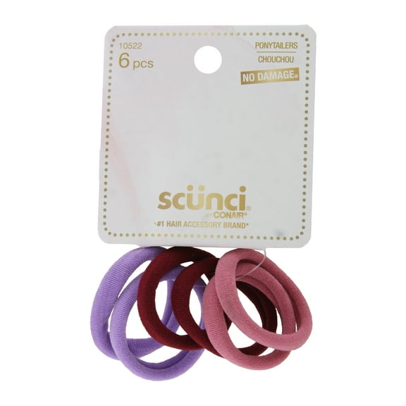 Scunci No Damage Hair Soft Ponytailers, Assorted Colors, 6-Pieces