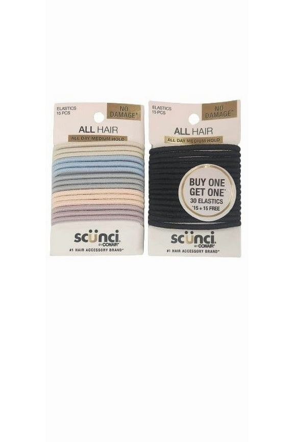 No Damage Hair Tie Elastics, Assorted, 15 Ct (2 Pack)