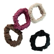 Scunci No-Damage Hosiery Elastic Stretch Hairbands for Gentle Hold of All Hair Types in Neutral Colors, 4ct