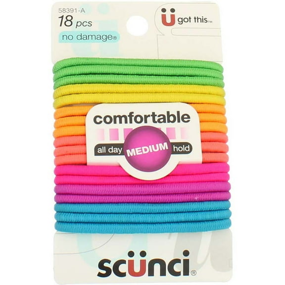 Scunci 18pk N/D Elastics Neon