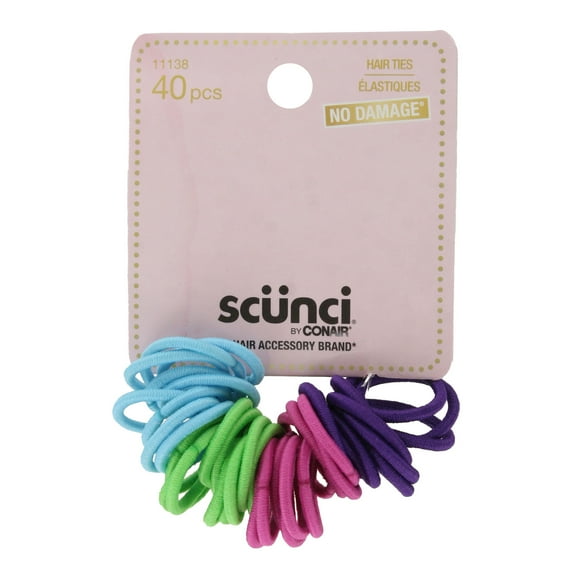 Scunci No Damage Mini Hair Ties, Soft Stretch Hair Elastics, Assorted Brights Colors, 40-Pieces