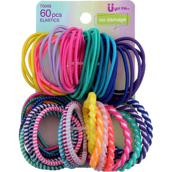 Scunci No Damage No Damage Hair Elastics, Assorted Patterns, 60 Ct