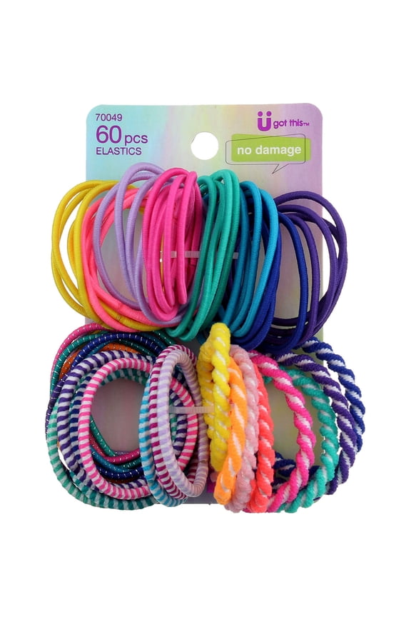 No Damage No Damage Hair Elastics, Assorted Patterns, 60 Ct