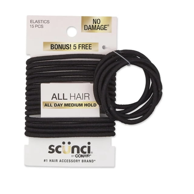 Scunci No Damage No Metal Hair Ties, Black, 15 Count with 5 Bonus ...
